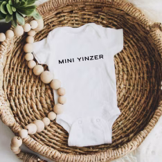 Mini Yinzer Pittsburgh Baby Onesie, White onesie with black text that says MINI YINZER